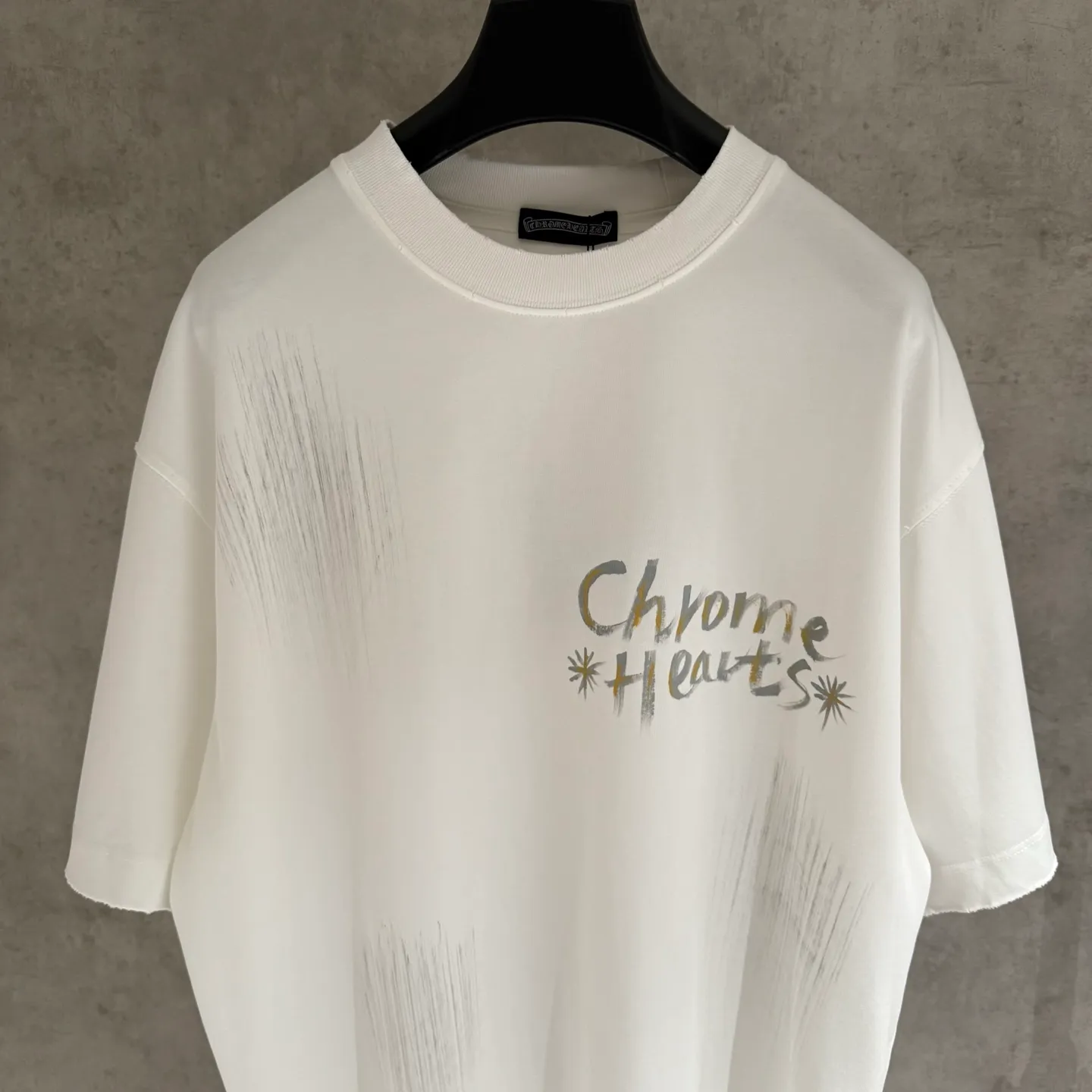 🅿️270 [Strict quality control] CH Crow Heart's new hand-painted T-shirt. Heavy 320g double yarn fabric. Washed twice. Four sides frayed. Heavy fabric. The neckline is made of icy Salona. Loose version. Deep, wide and stylish. No deformation or shrinkage. Three colors: black, white and gray. Size: M-2xl